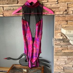 NWOT VINTAGE 90s VICTORIA’S SECRET WOMENS M VELVET PLAID HIGH NECK BODYSUIT PINK